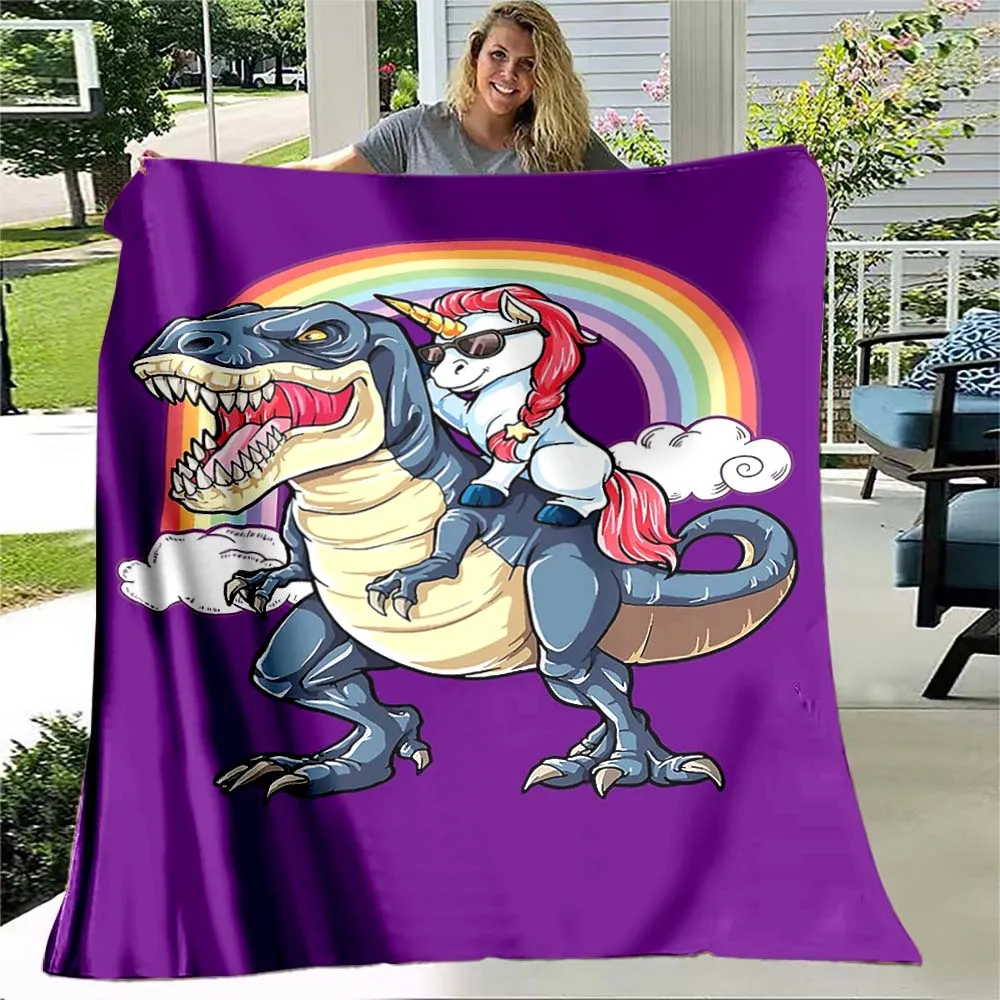 

Dachshund Husky Unicorn Rainbow Funny Soft Flannel Throw Blanket Living Room Bedroom Cartoon Bedspread Riding Tyrannosaurus