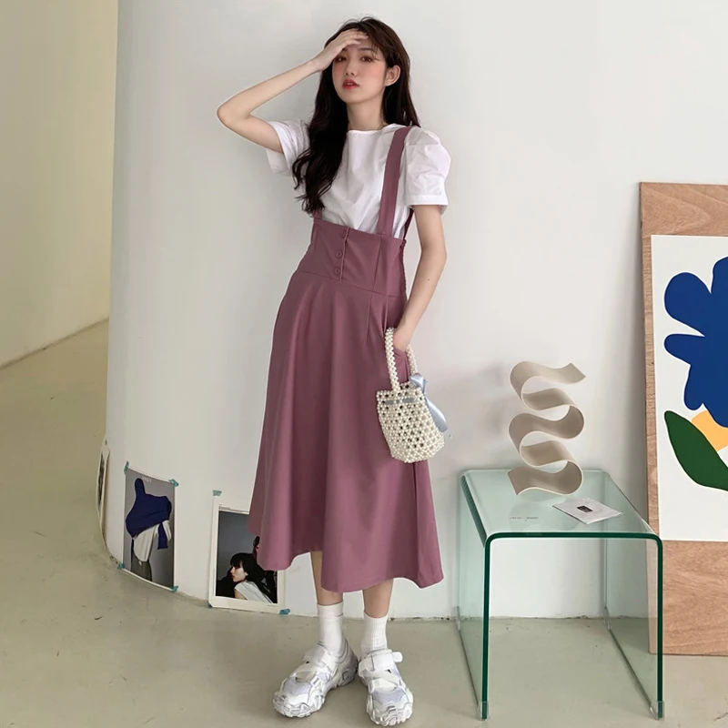 

Purple Black Suspender Skirt Ladies Summer Mid-length High-waist Slim-fit Niche New Design Mini Dress Jupe Mi Longue