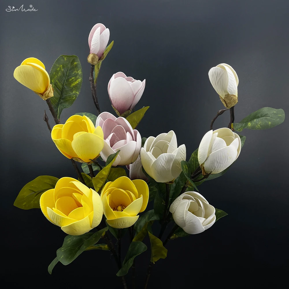 

SunMade, 4 головки, ветка искуственных магнолии, декор дома, украшения свадьбы, декор для гостиной, осенний декор, декоративные цветы, белые цвет...