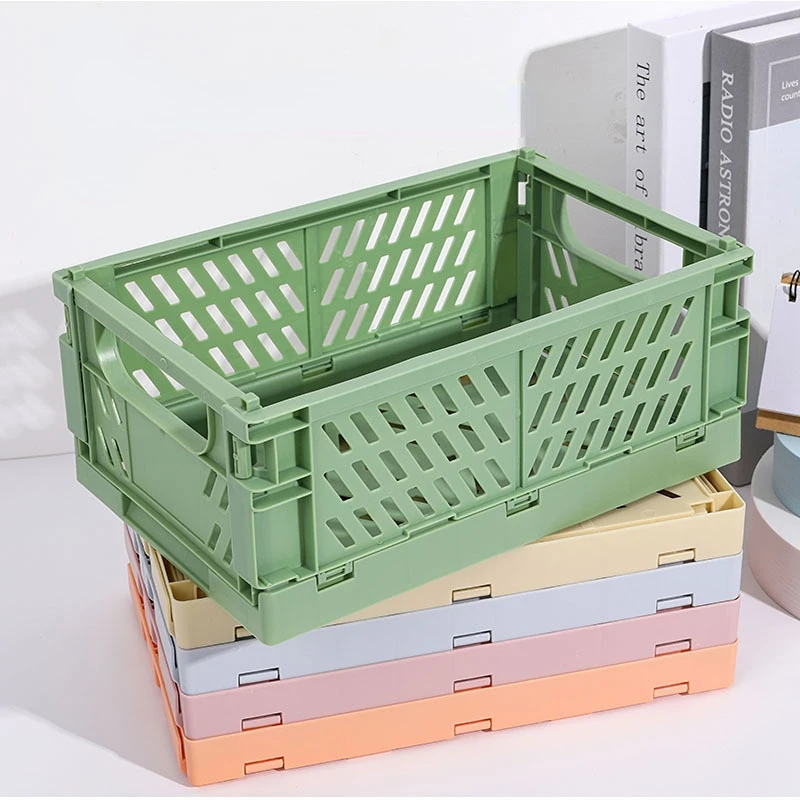 

5 Color Organizing Storage Baskets Case Folding Student Desktop Basket Tape Stationery Plastic Foldable Container Storage Box