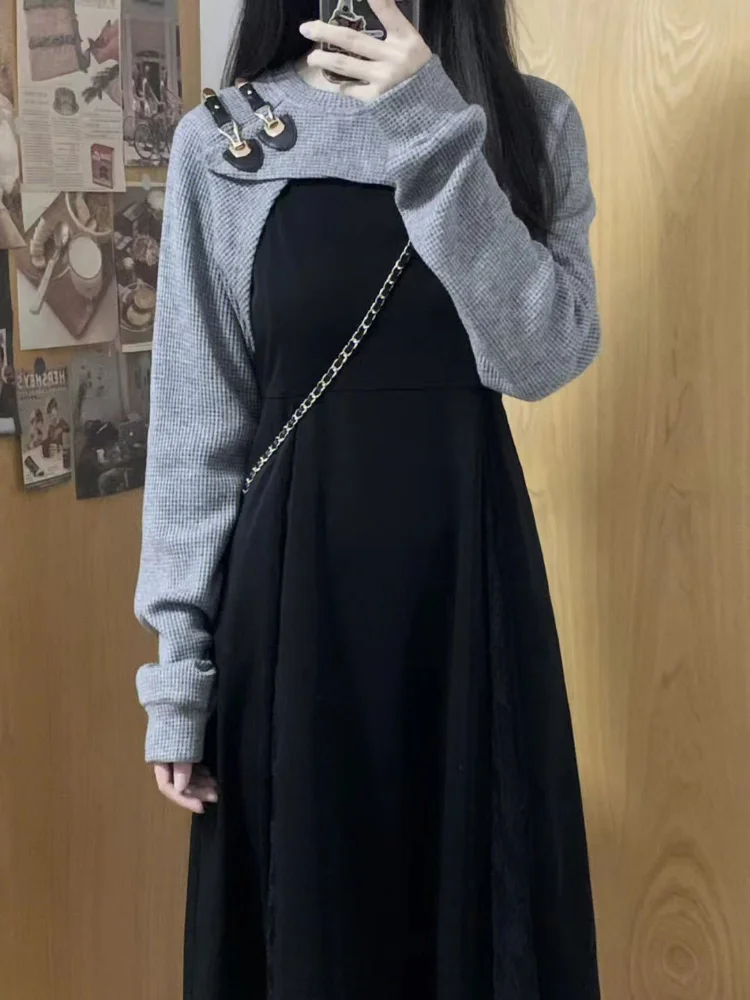 

Женское платье-комбинация в Корейском стиле, повседневные дизайнерские черные платья Kpop для школьников, Осенние уличные костюмы 2022, Прямая поставка