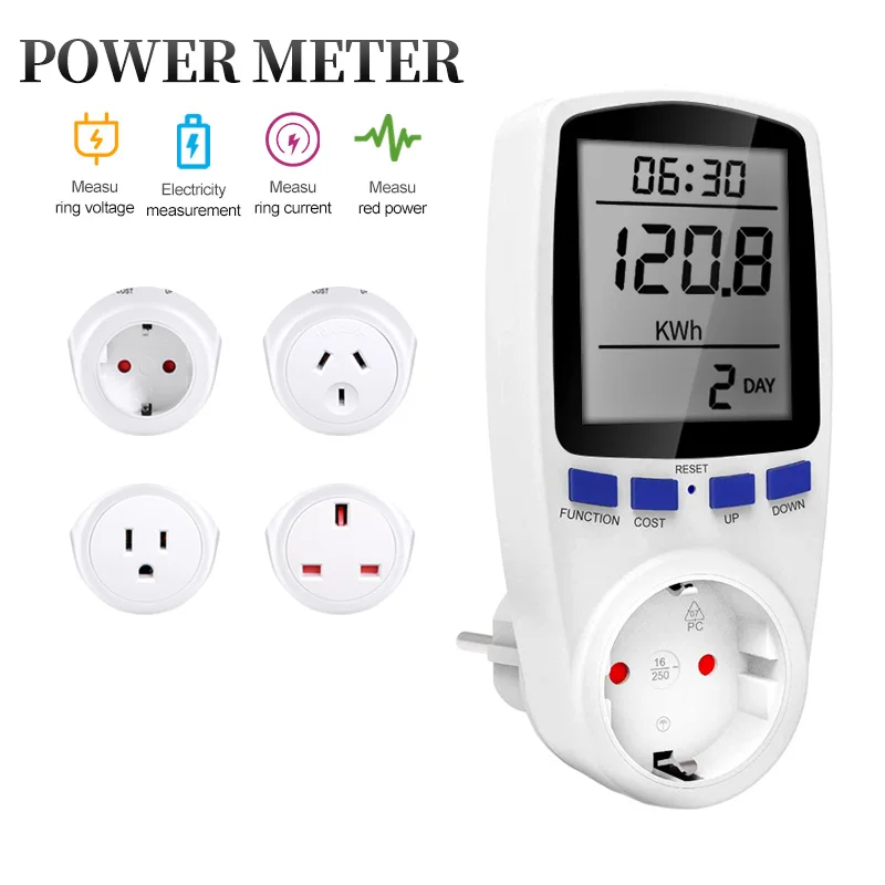 Digital Wattmeter AC 220V 110V Power Meter Electricy Consumption Energy Meter EU Plug Power Kilowatt Wattage Electricity Meter