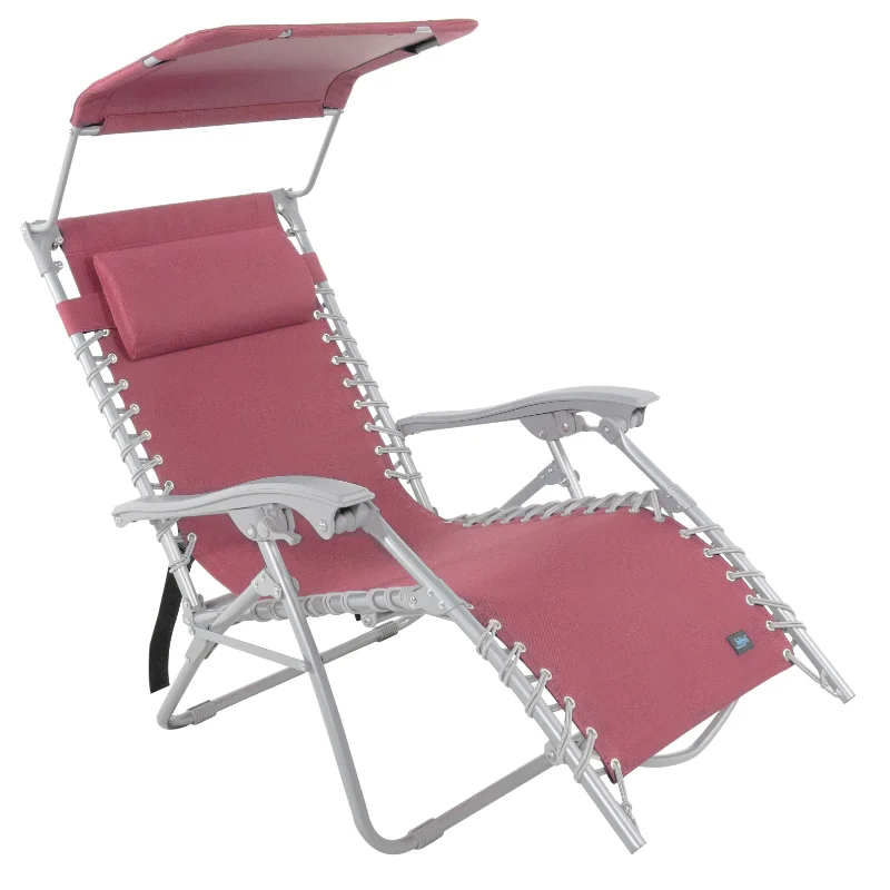 

26" Gravity Free Beach Chair, Weather & Rust Resistant w/ Adjustable Canopy Sun-shade & Adjustable Pillow, 225 Lbs Capacity