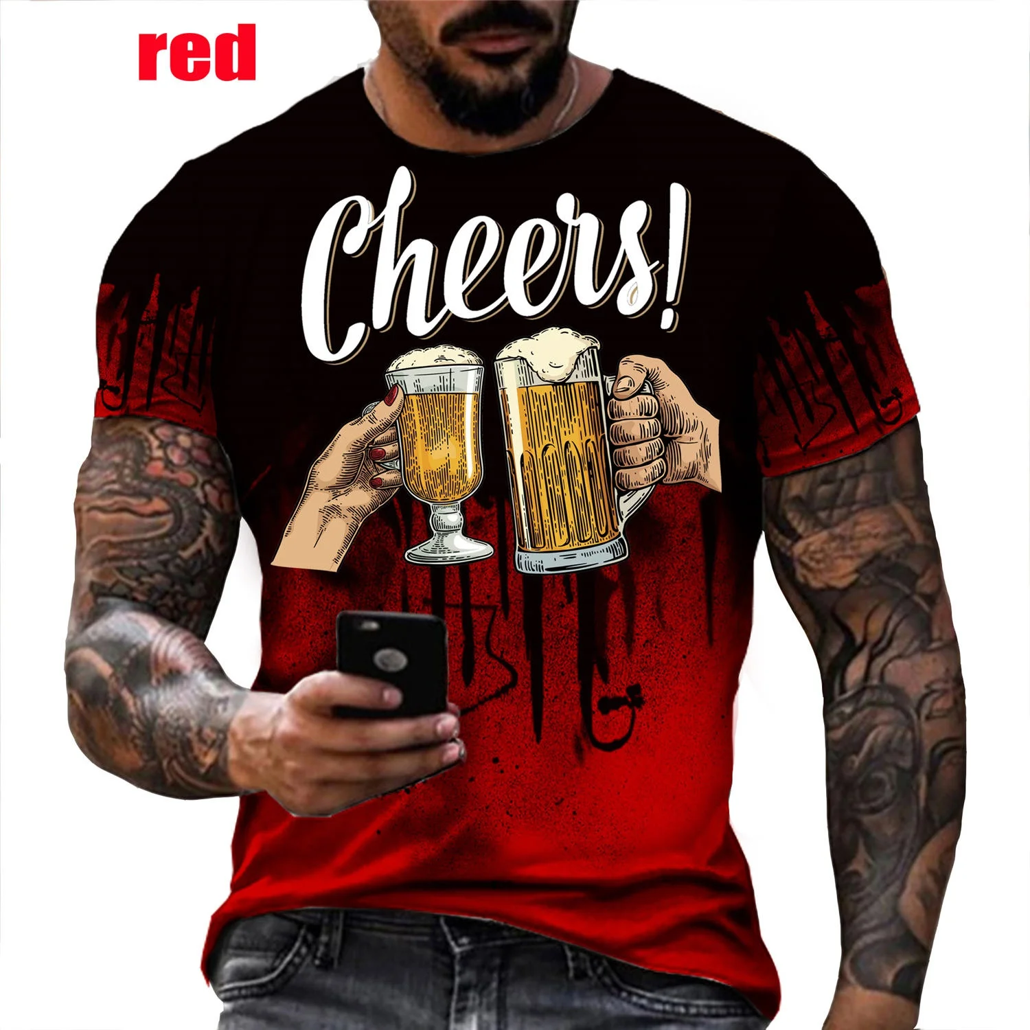 

Men/Women Fashion Beer Cheers! Printed T Shirts Personality Letter Cool Tee Shirt Unisex Short Sleeve T-shirt Plus Size