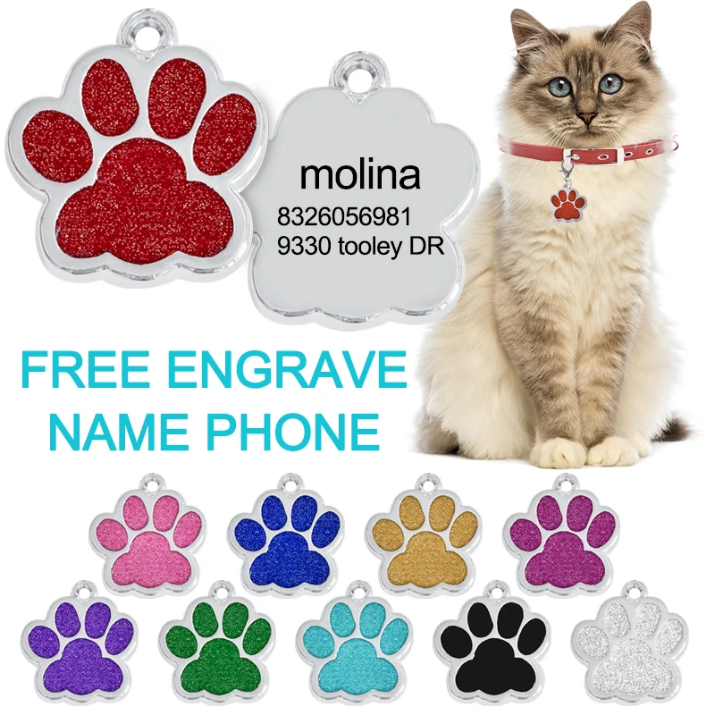 

Free Engraved Pet Cat Dog ID Tags Customized Personalized Cat Puppy Name Tag Collar Accessories Anti-lost Pendant Metal Keyring