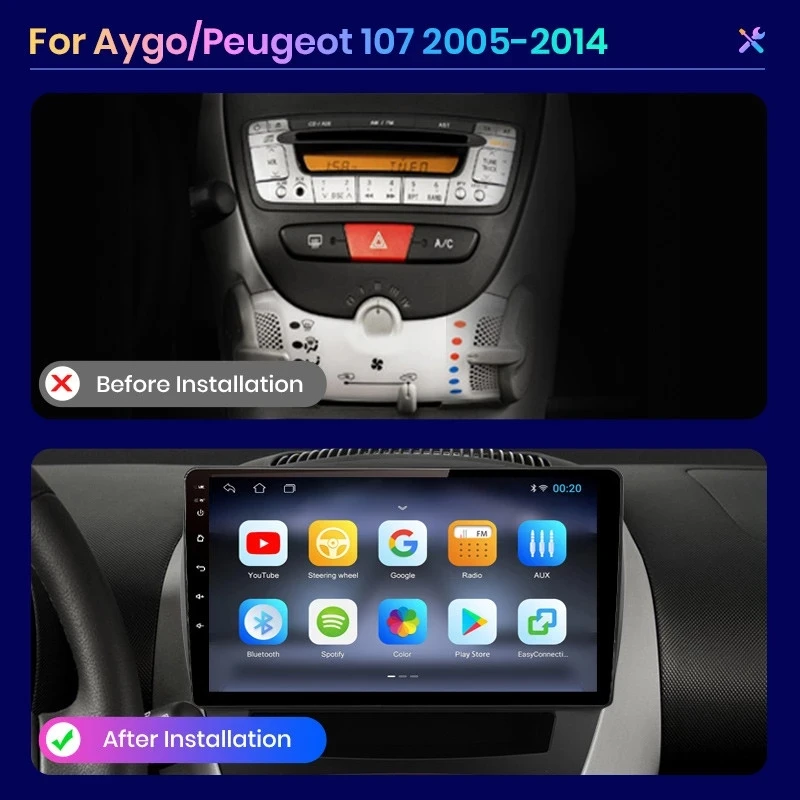 Автомагнитола AWESAFE PX9 для Peugeot 107 Citroen C1 Toyota Aygo 2 din Android |