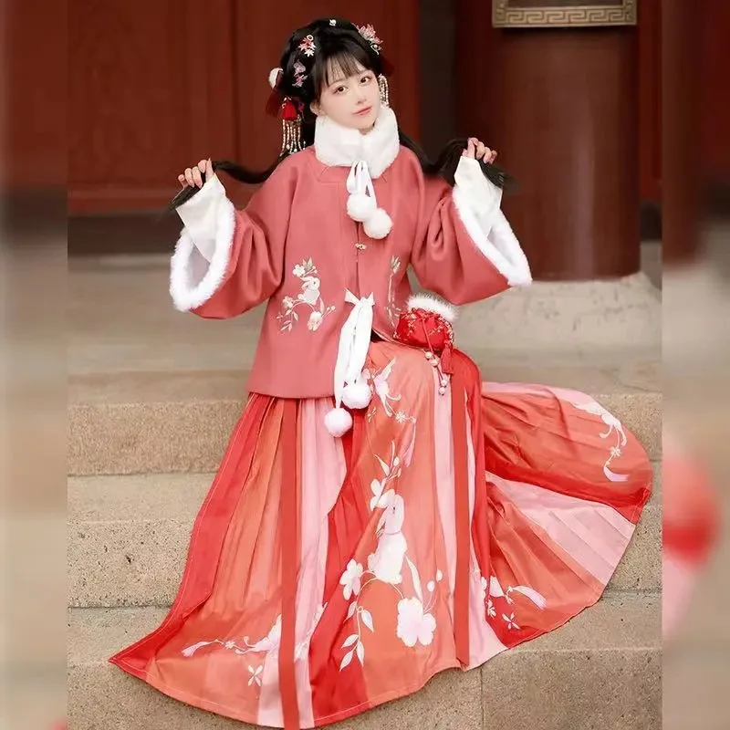 Новая династия Мин ханьфу зимнее женское толстое пальто с квадратным воротником