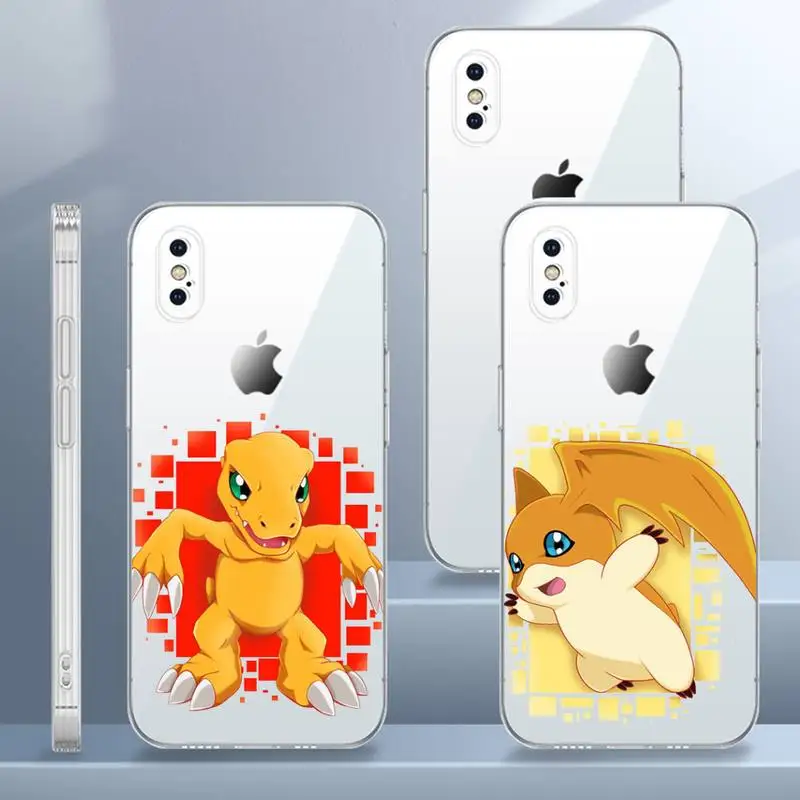 

Japanese Anime Digimon Cute monster Phone Case Transparent for iPhone 7 8 11 12 13 s mini pro X XS XR MAX Plus