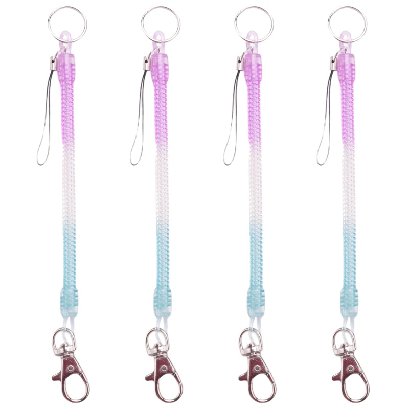 

4X Lobster Hook Purple Blue Spring Stretchy Coil Keyring Keychain Strap Rope Cord