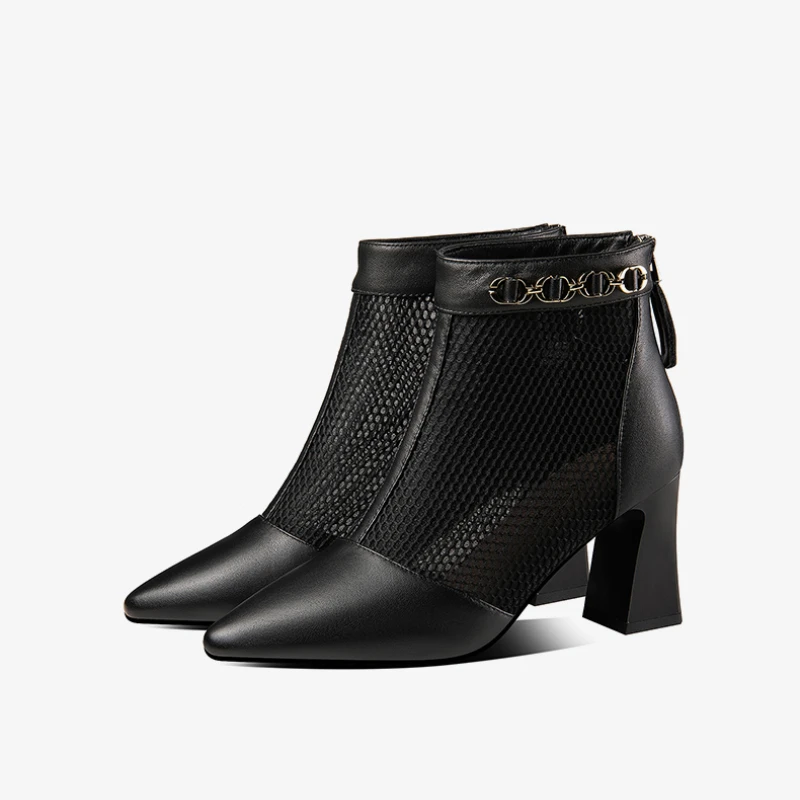 

Женские сетчатые ботинки на толстом каблуке, новинка весны 2022, сетчатые сандалии с закрытым носком, женские ботинки на высоком каблуке