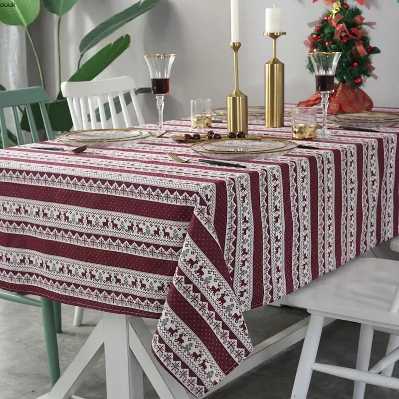 

Рождественская скатерть для стола, прямоугольная хлопчатобумажная льняная красная полосатая кухонная скатерть для обеденного стола, декоративная настольная скатерть для дома