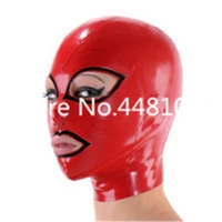women full head latex rubber mask hoods fetish cosplay costume red with black with back zipper custom madexs xxl