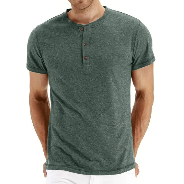 

Мужская хлопковая футболка с коротким рукавом, однотонная Приталенная футболка с воротником «Генри», лето 2023