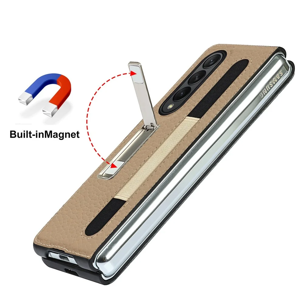 

For Samsung Galaxy Z Fold 3 5G Leather Phone Case With Pen Holder Cover For Samsung Galaxy Z Fold3 5G Case With Magnetic Holder
