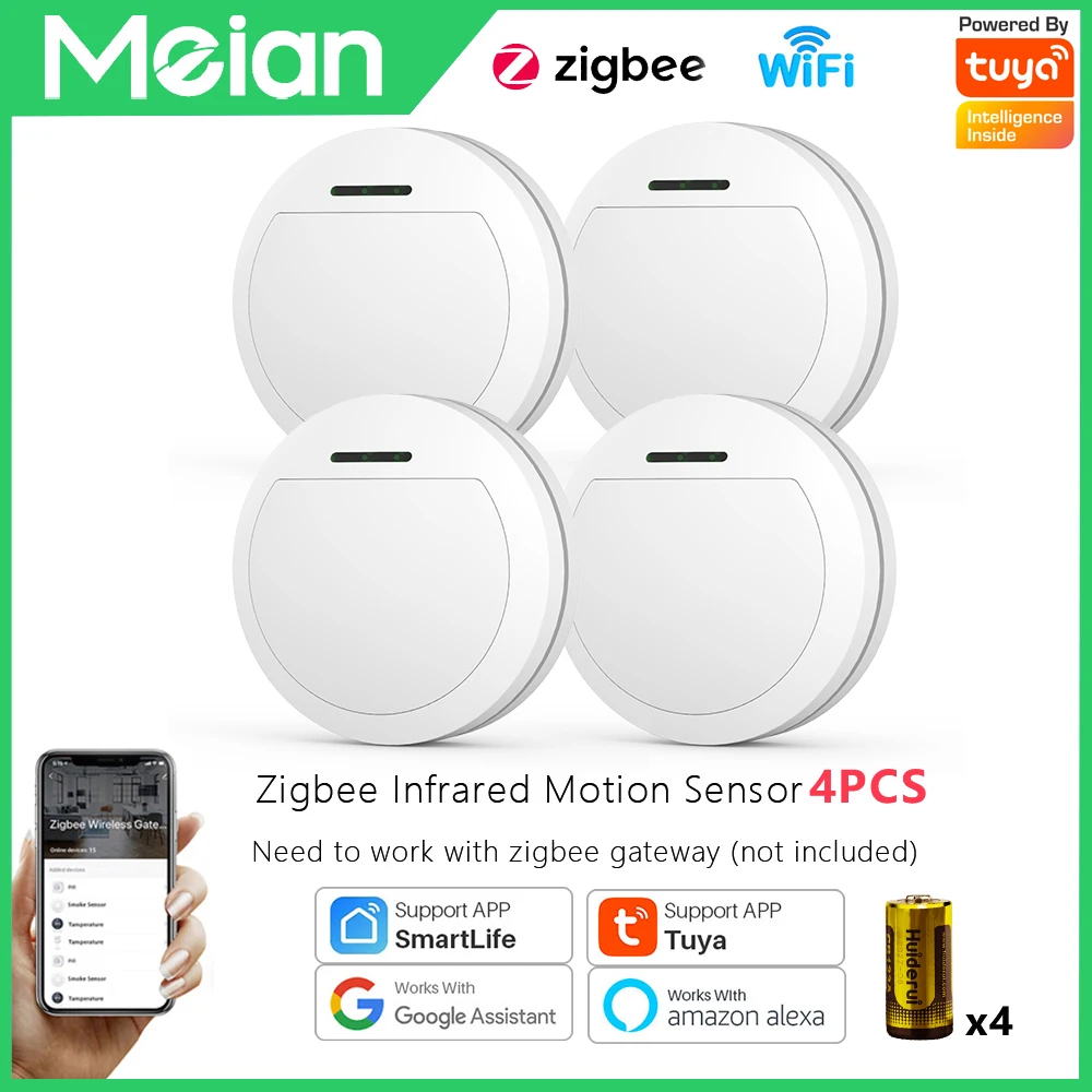 Tuya Smart Motion Infrared Detector Zigbee3.0 for Alarm Security Protection System Sensor Tuya/Smart Life APP Need Hub(4pcs)