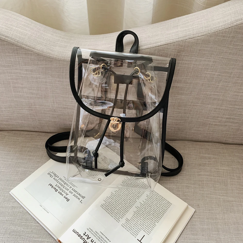 

Women Clear Backpack Summer Transparent PVC Student Drawstring School Knapsack Bookbags Fashion Ladies Girls Beach Travel Bag