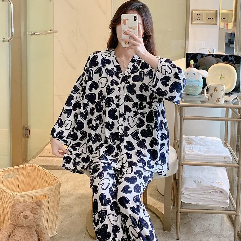 Xiaoxiangfeng cardigan cotton silk pajamas women spring and autumn thin princess style home clothes girls cotton silk large suit