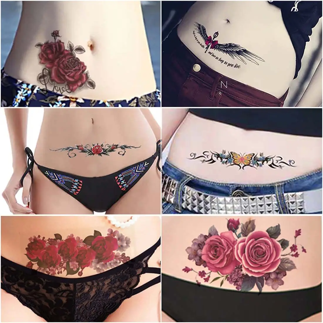 

Sexy Waterproof Leg Body Art Removable Black Rose Butterfly Design Cover Scars 3D Body Tattoo Sticker Temporary Decal