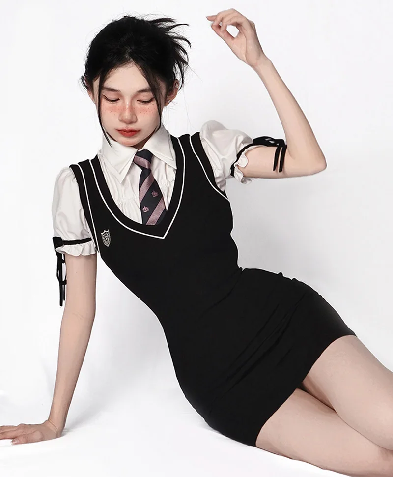 

Новое Стильное платье-рубашка с коллажем для студенток короткая юбка Новинка 2022 модная юбка для девочек