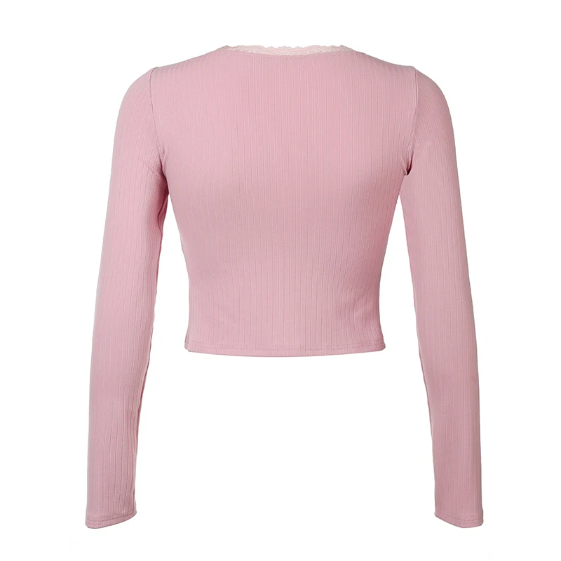 Iamhotty Женская Футболка Y2k С Контрастным Кружевом И Квадратным Вырезом Длинным