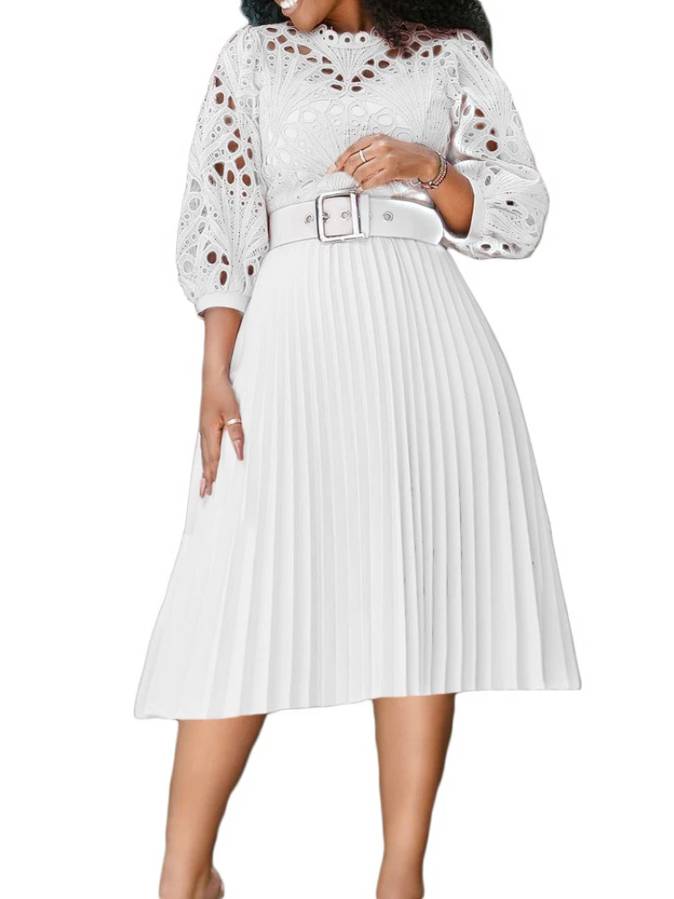 Summer plus size lace crochet sexy hollow pleated plus size women clothing