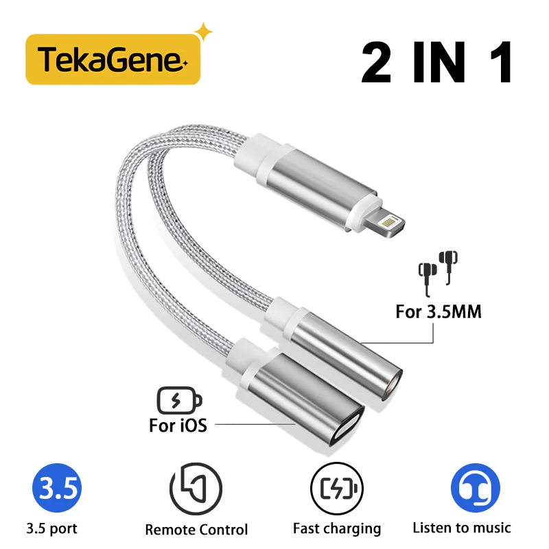 2 в 1 адаптер для наушников iOS на 3 5 мм зарядный кабель Aux Audio Jack аксессуары