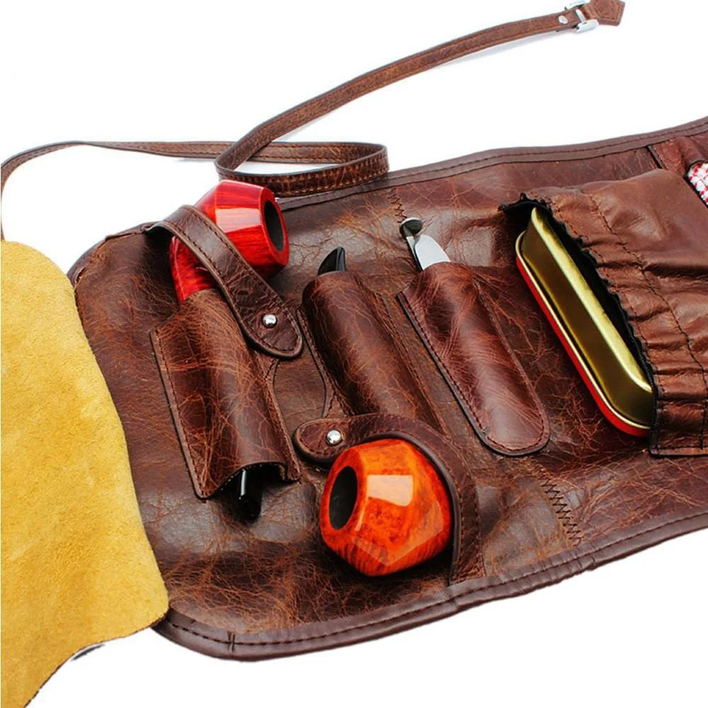Leather Pipe Bag Multifunction Dry Tobacco Smoking Set Accessories Storage Cigarette Box Smoking Tools Pipes Bag enlarge