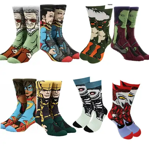 Модные носки с аниме, забавные мультяшные мужские носки, забавные мужские носки из чесаного хлопка, унисекс, для скейтборда, необычные дизай...
