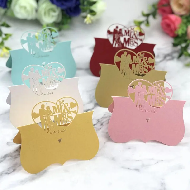 

10Pcs/Pack Laser Process For Wedding Pearlescent Paper European Style Table Card Photo Props Foldable 4Colors Party Decoration
