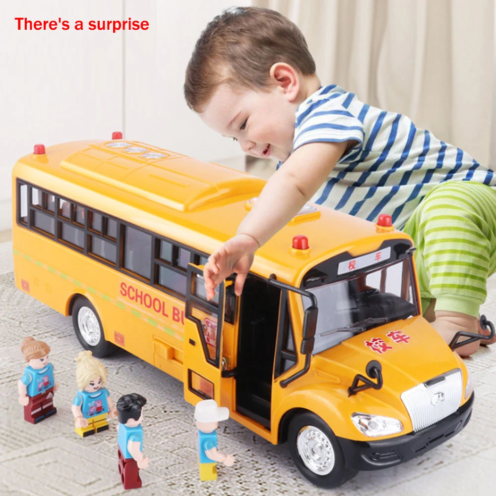

1:64 Simulation Inertial School Bus Toys City Cartoon Doll School Car Model Lighting Car for Kids Educational Interactive Toy