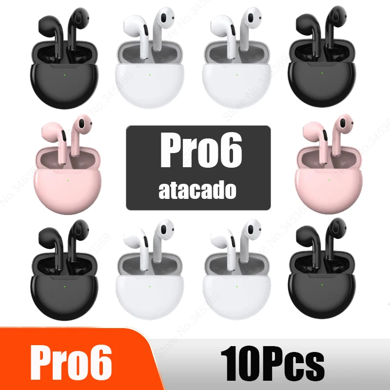

10 шт., беспроводные наушники Pro 6 TWS с микрофоном