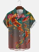 molilulu mens fashion vintage clothing koi fish print casual breathable short sleeve hawaiian shirt