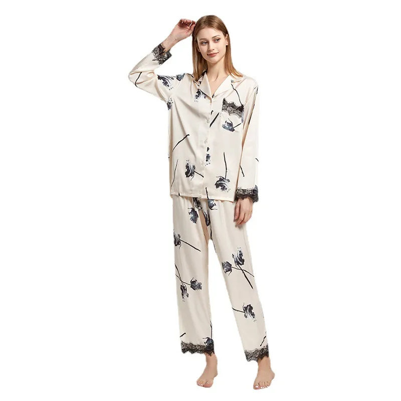 2023 New Pajamas Women's Spring and Summer Cute and Comfortable and Cool Feeling Long-sleeved Sleepwear with Turn-over Collar