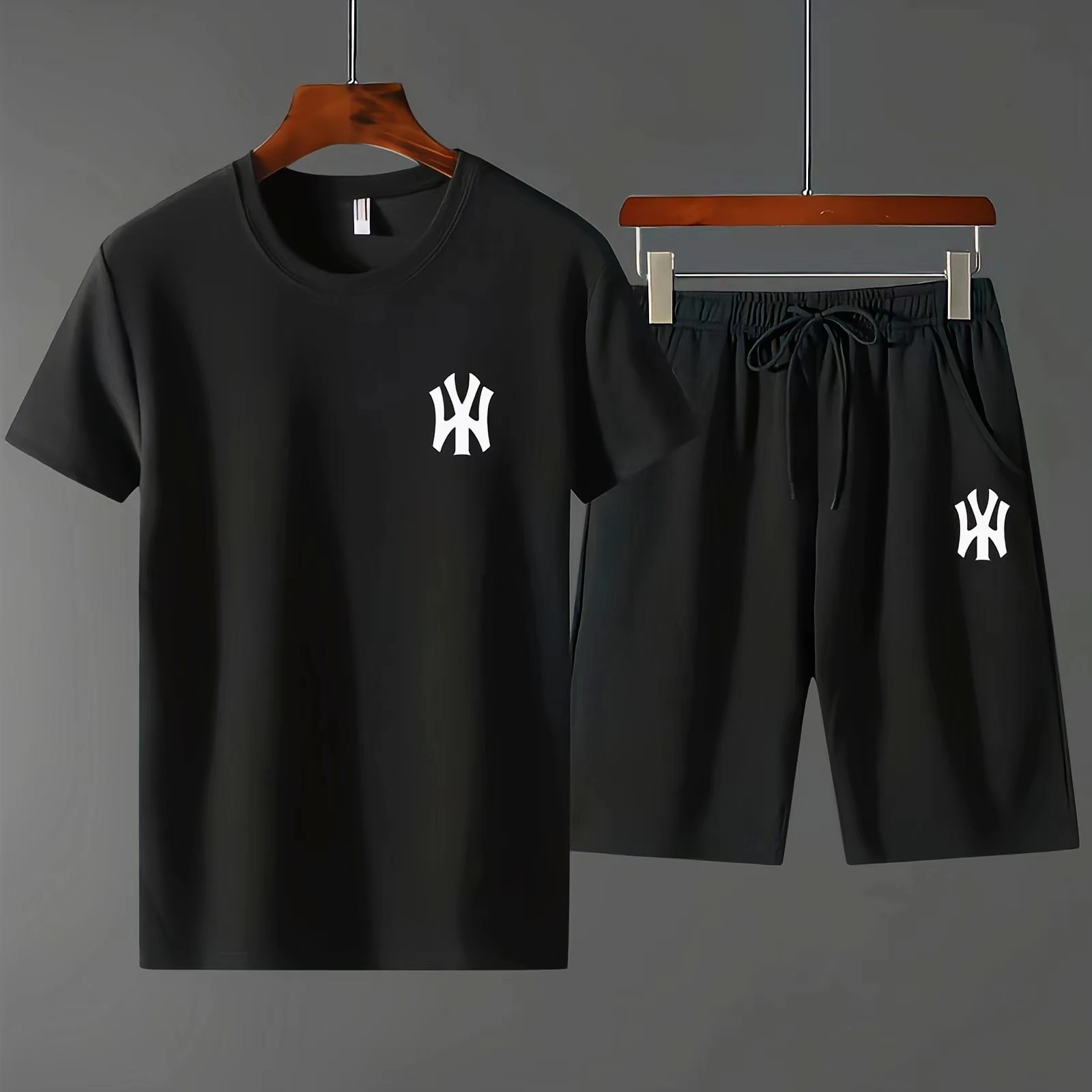 2023 Men's Trendy Brand T-shirt Summer Fashion Casual Sports Set Quick Dry 5/4 Shorts Short Sleeve Round Neck Clothing