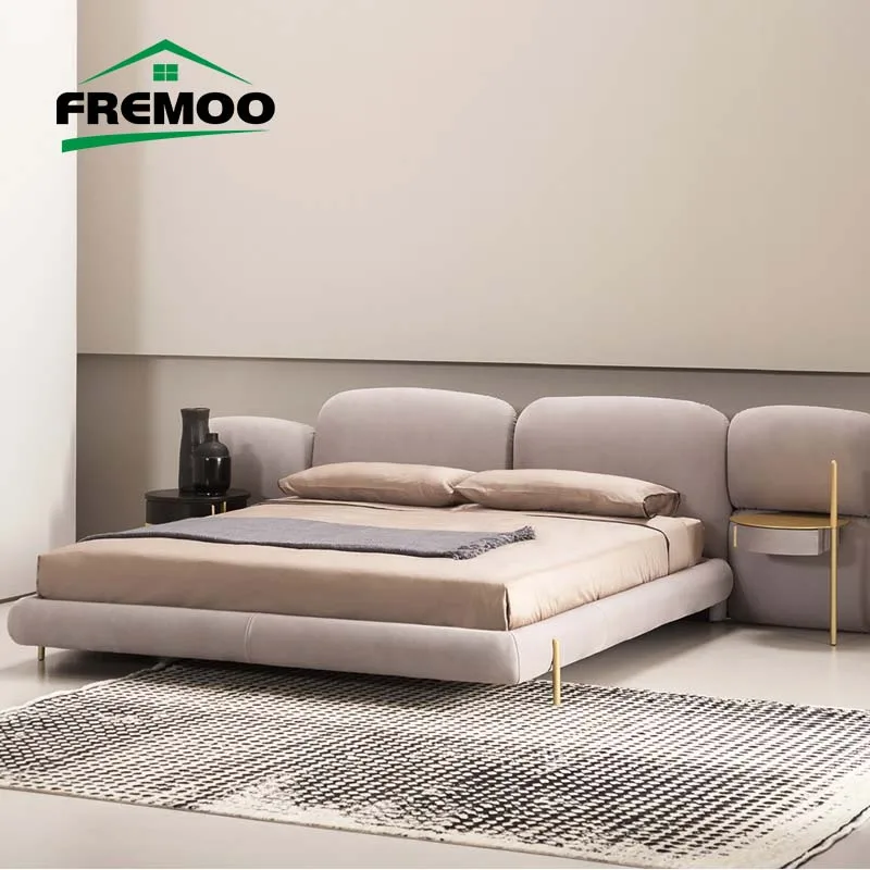 

Solid Wood Structure Upholstered Twin Modern And Simple Bedroom Bed Headboard Bed 1.5/1.8m Upholstered