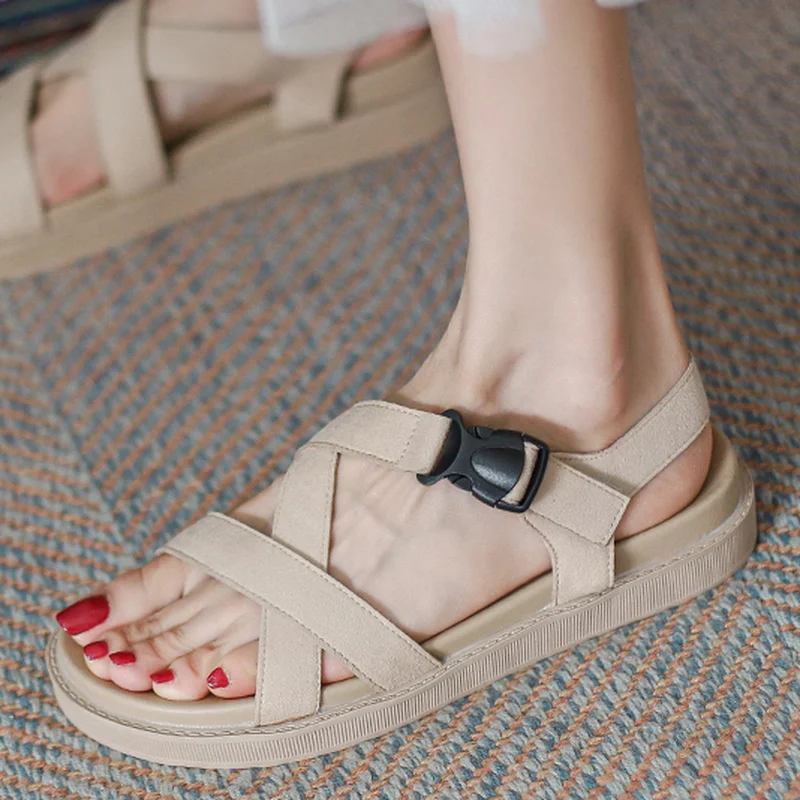 

Summer Flat Sandals Women 2022 New Fashion All-match Student Sandals Thick-soled Roman Shoe Thick-soled Sandals Women