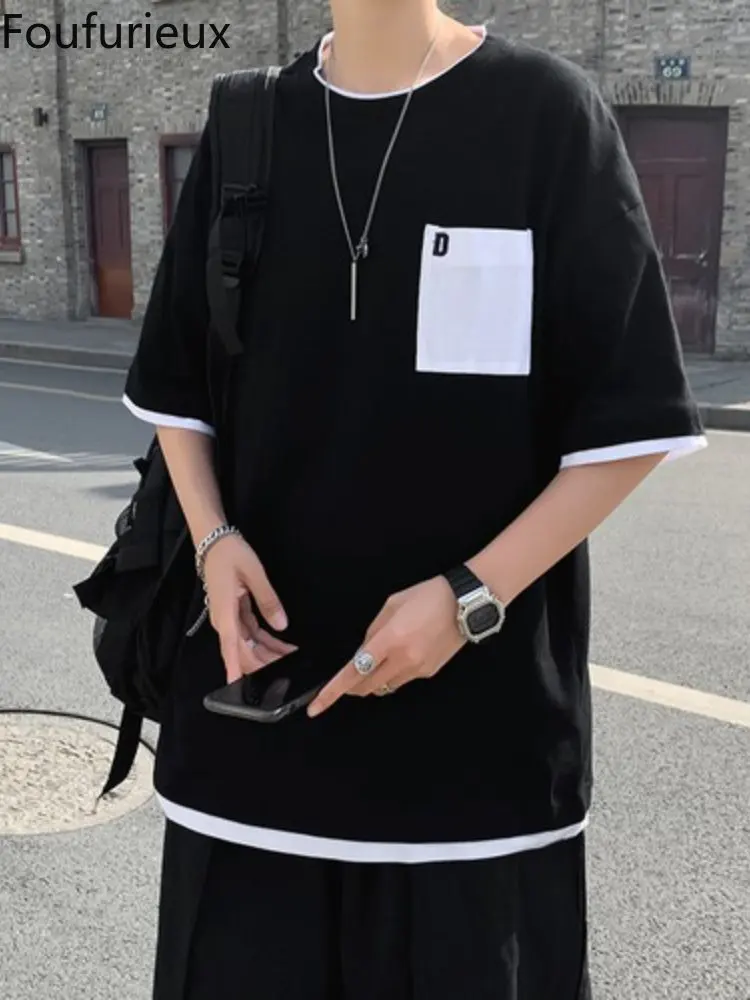 

Мужская футболка с коротким рукавом и круглым вырезом, свободного покроя