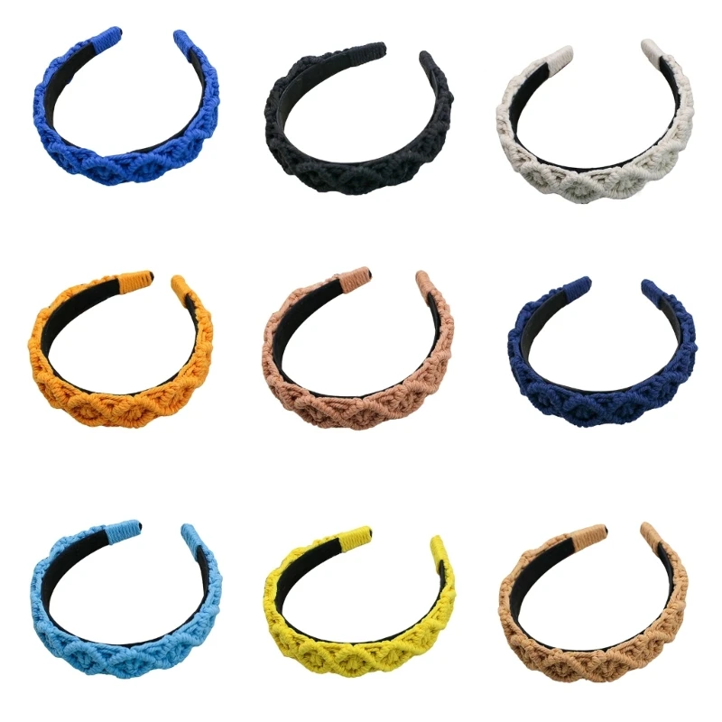 

066C богемная плетеная повязка на голову широкая повязка для волос обруч для волос ручная плетеная хлопковая головная повязка для женщин Нескользящая богемная чалма