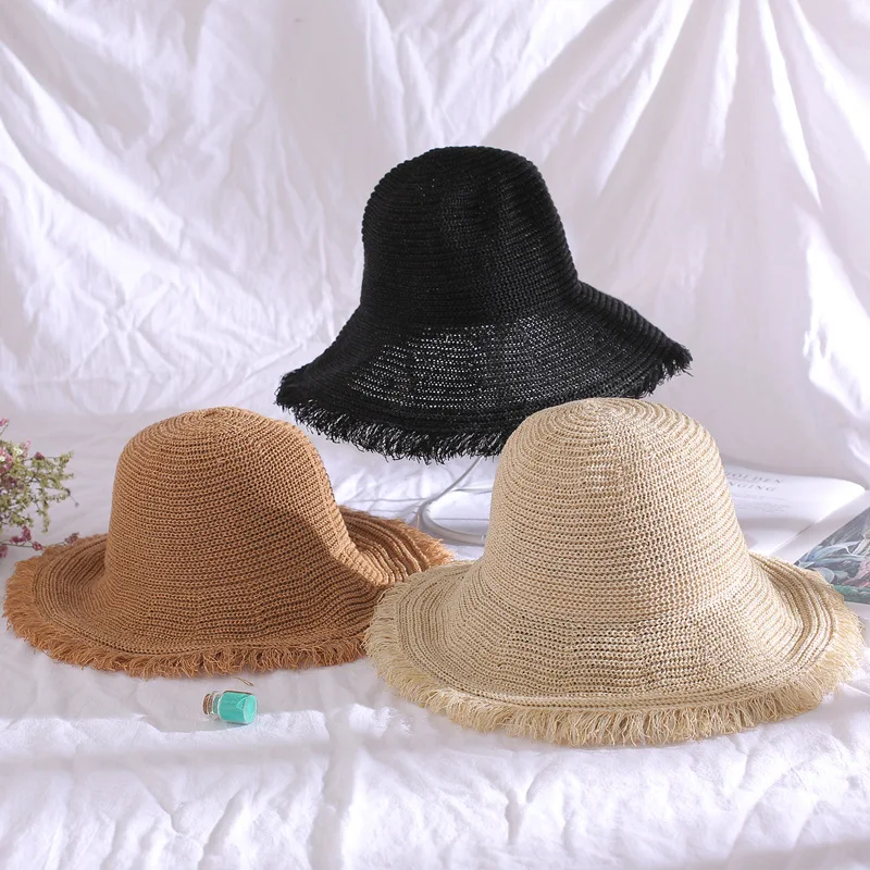 

Женская пляжная соломенная шляпа с широкими полями и кисточкой