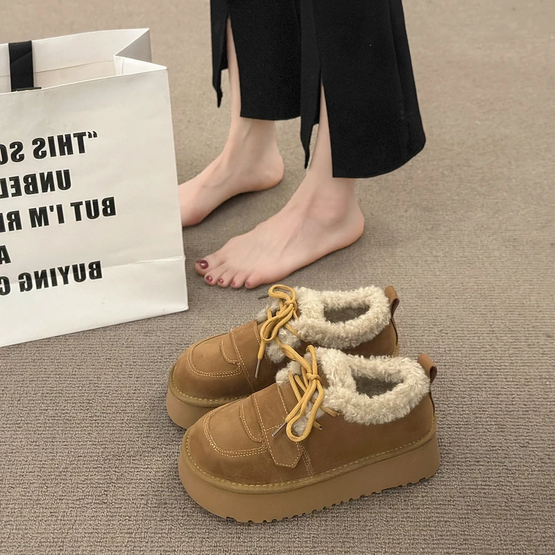 Лоферы на меху женские сабо 2024 новые зимние сапоги платформе женская обувь