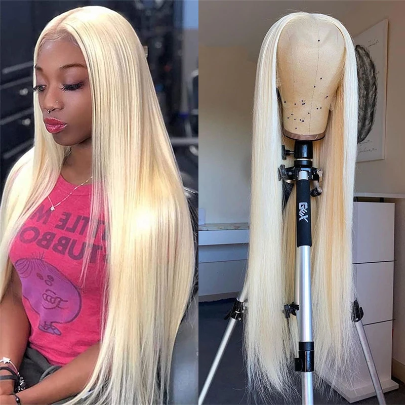 Ash Blonde Straight Mixed Blend Human Hair Wig Pre Plucked With Baby Hair Transparent HD Lace 13x4 Lace Front Wig