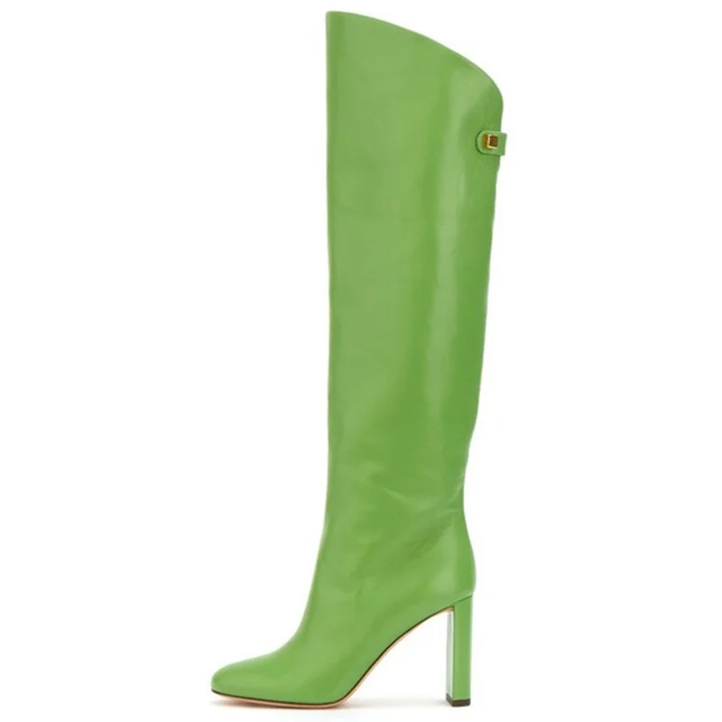 

2022 new autumn winter high tube thinner-looked high heels sexy pointed toe chunky heel knight boots women knee high boots blue