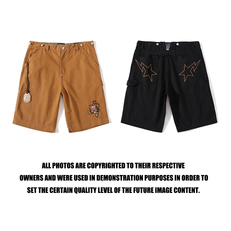 

BAPE Star Embroidered Tiger Tooling Shorts With Golden Ape Head Bottle Opener Shark Mens Summer Casual Short Pants Khaki
