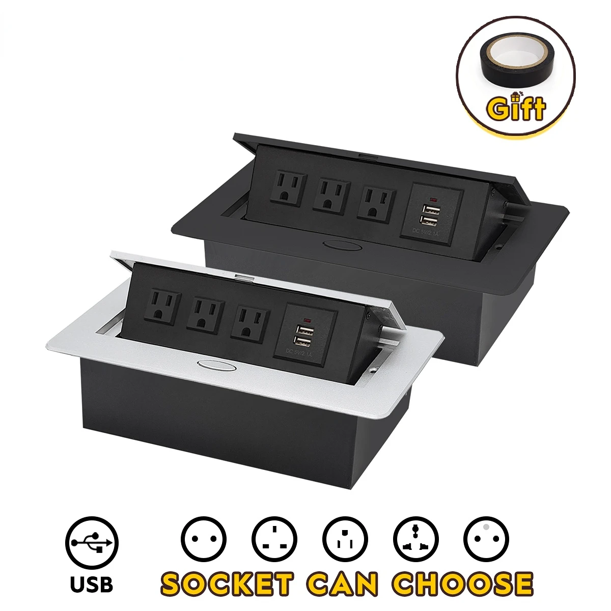 Полностью алюминиевая панель стандарта США настольная розетка скрытого типа