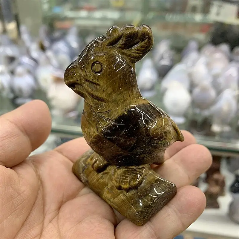 

Natural Tiger Eyes Stone Birds Carving Ornaments CraftsBird Statue Mascot Collection Pendant Decoration Gift Statues Sculpture