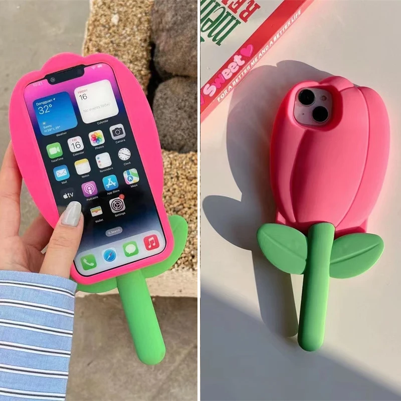 

Creative 3D Tulip Flower Silicone Phone Case Cover for IPhone 11 12 13 14 Pro Max Case for IPhone 14 Pro Max