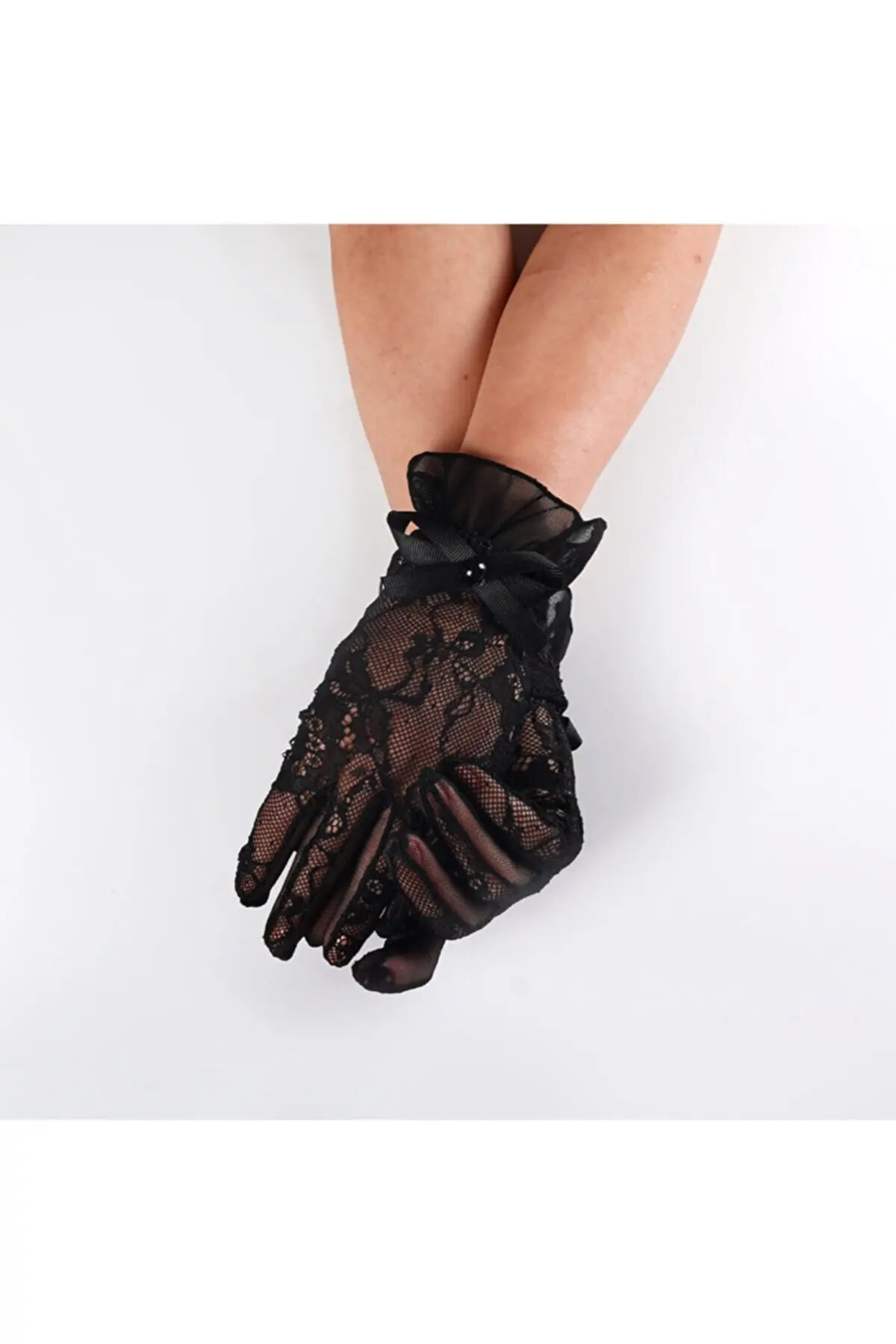 

Black Lace Ruffle Bridal Gloves Lace Mesh Bridal Transparent Elegant Fishnet Silk Tulle Guipure