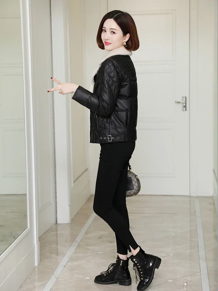 Женская куртка из натуральной овечьей кожи 90% Пух белой утки женские зимние