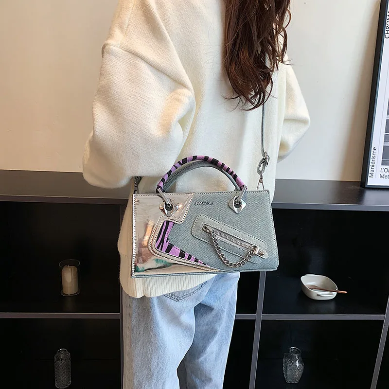 Винтажная женская сумка-мессенджер из денима модный саквояж на молнии полосатая