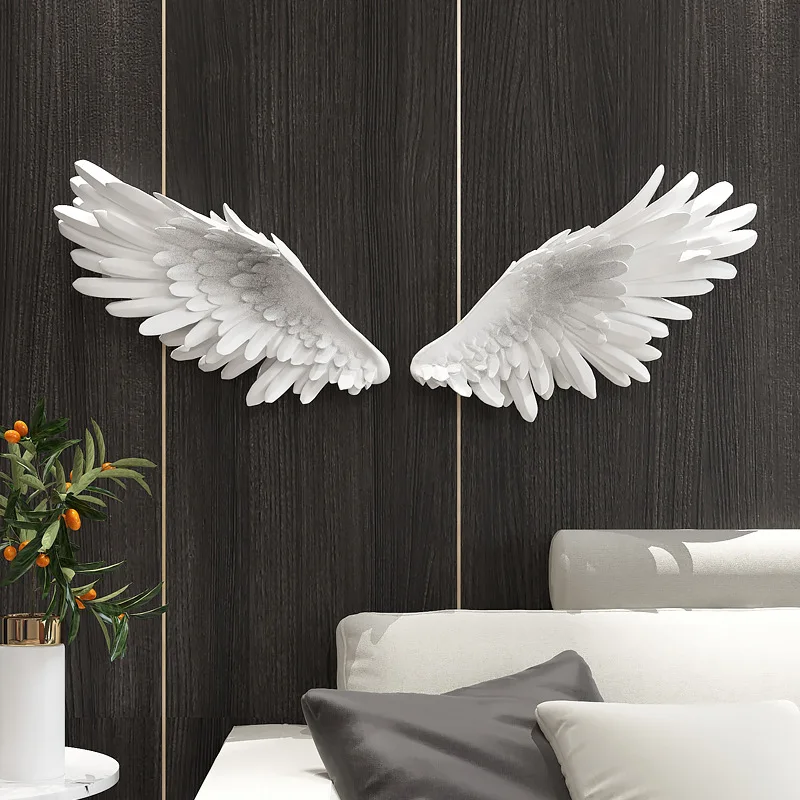 Nordic living room TV background wall decoration pendant feather hanging wing |